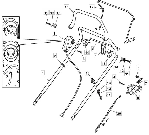 EL 460 PD - 2010 - 299480673/M10 - Mountfield Rotary Mower Upper Handle Diagram