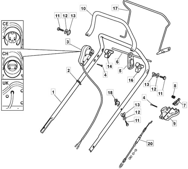 EL 4800 PD BW - 2011-2014 - 299487073/MTF - Mountfield Rotary Mower Upper Handle Diagram
