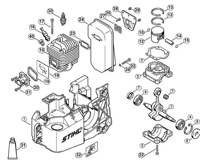 Genuine Stihl TS460 / A - Engine housing, Cylinder