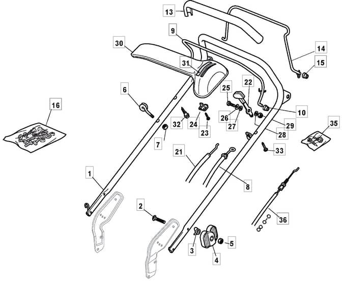 ML5060 PD - 2009 - 295505138/IM9 - Mountfield Rotary Mower Handle Diagram