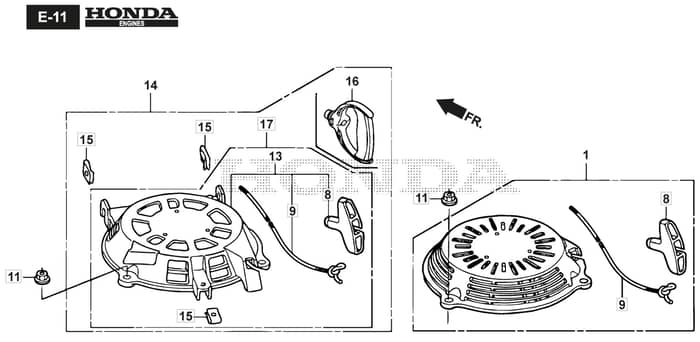HP45 H - 2016-2017 - 299014633/BQ - Mountfield Rotary Mower Recoil Starter Diagram