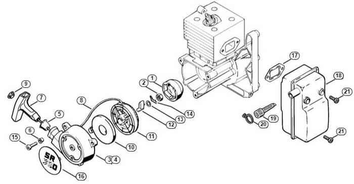 Genuine Stihl SR340 / B - Rewind starter, Muffler