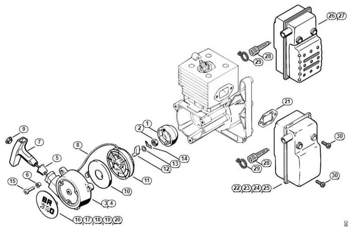 Genuine Stihl BR420 / B - Rewind starter, Muffler