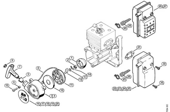 Genuine Stihl BR420 C / B - Rewind starter, Muffler