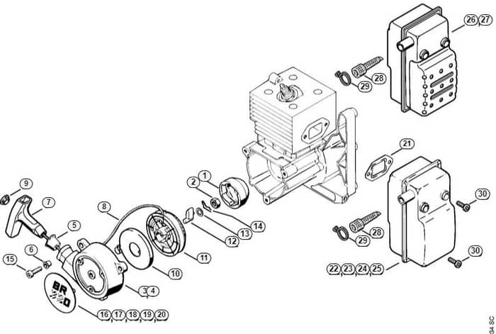 Genuine Stihl BR380 / B - Rewind starter, Muffler
