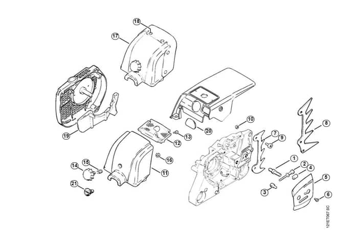 Stihl 038 Mw Chain Tensioner, Carburetor Box Cover - P-Group