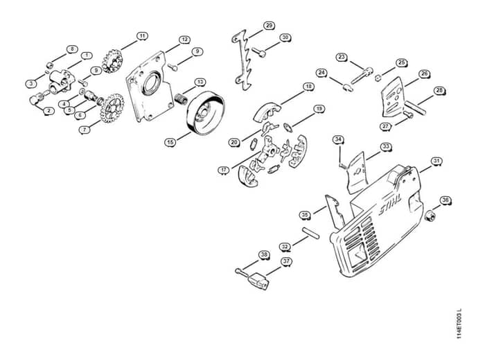 Stihl 020 - 1114 Oil Pump, Clutch - B-Group