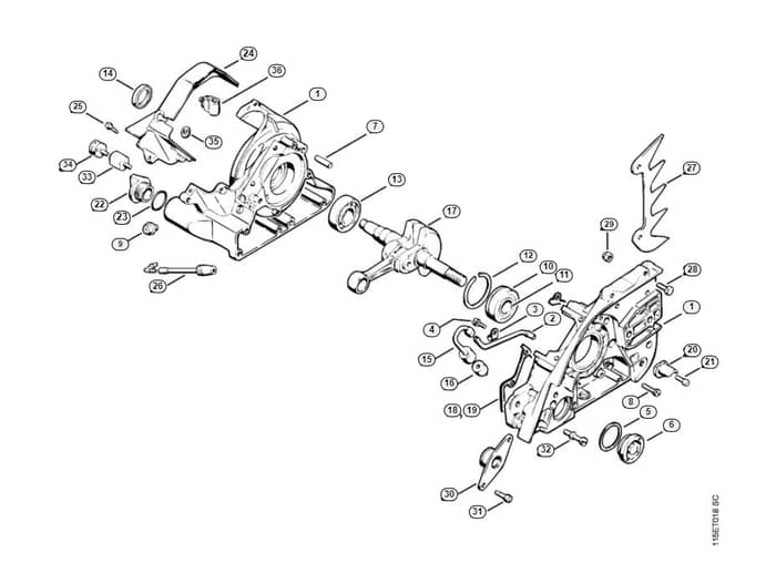Stihl 045 Avse Crankcase, Crankshaft - A-Group