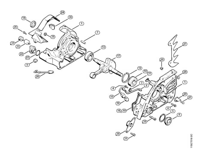Stihl 045 Avrse Crankcase, Crankshaft - A-Group