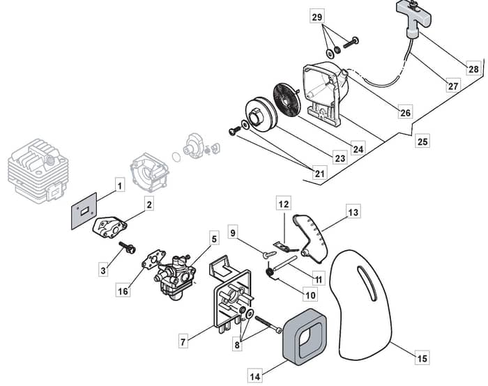 MB 26 - 2005-2007 - 282820003/MOU - Mountfield Brushcutter Recoil Starter Diagram