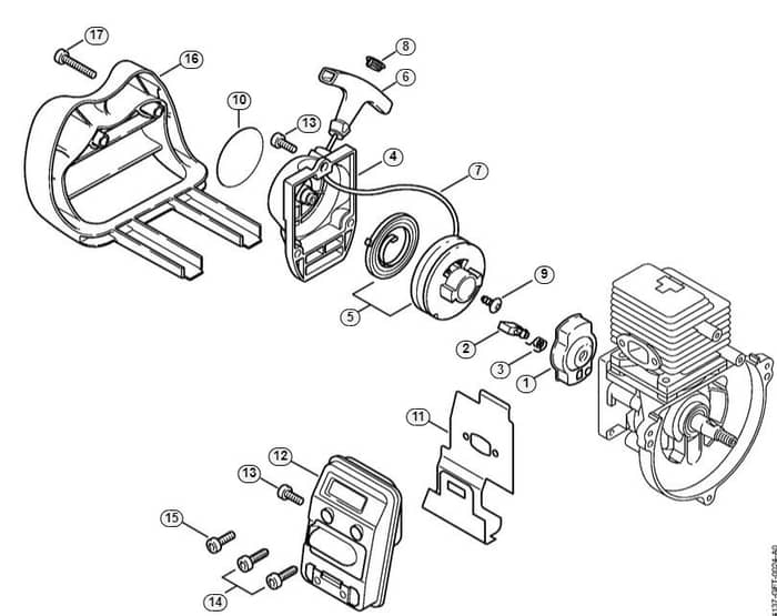 Genuine Stihl KA85 R / B - Rewind starter, Muffler