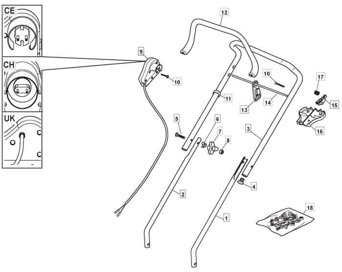 EL 350 - 2007 - 297353653/ME7 - Mountfield Rotary Mower Handle Diagram