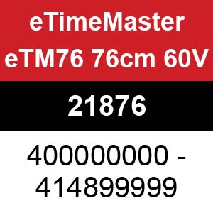 Toro eTimeMaster eTM76 76cm 60V - 21876 (400000000 - 414899999)