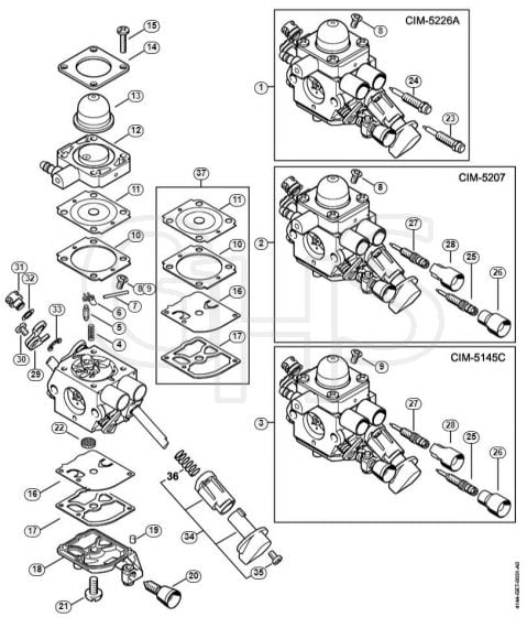 Genuine Stihl KM56 RC-E / K - Carburetor C1M-S226, C1M-S207, C1M-S145