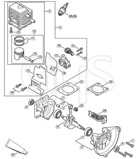 Genuine Stihl KM85 / A - Crankcase, Cylinder