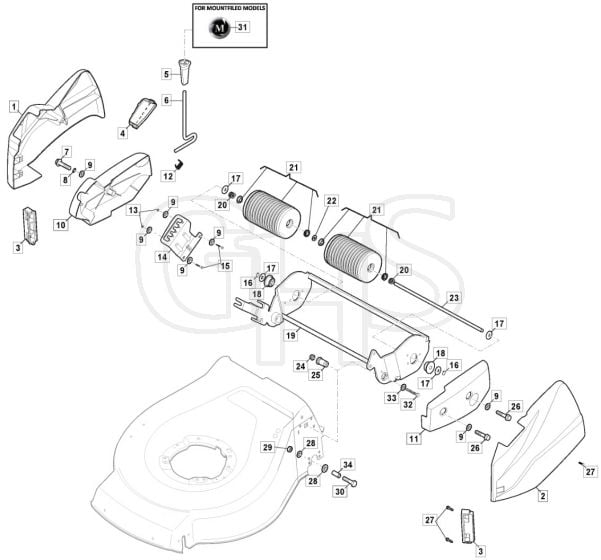 HP180 R - 2016-2018 - 299484043/M16 - Mountfield Rotary Mower Roller Diagram