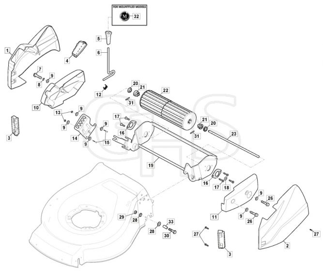 S42R PD Li - 2016 - 299439003/M16 - Mountfield Rotary Mower Roller Diagram