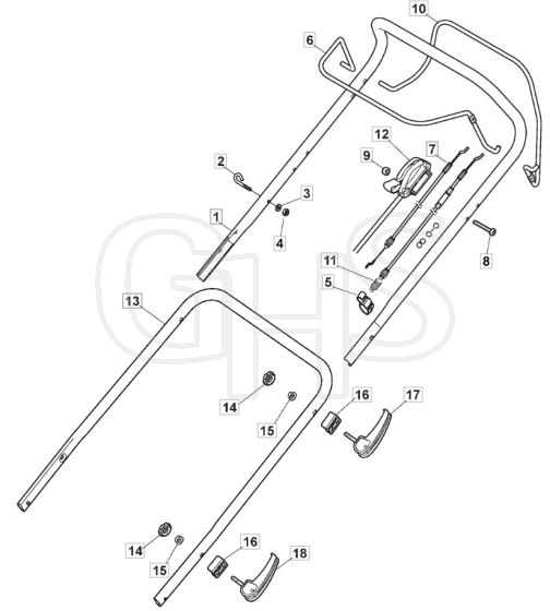S481 PD ES - 2016-2018 - 294502543/M16 - Mountfield Rotary Mower Handle Diagram