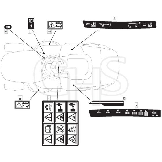 1436H - 2005 - 13-2652-15 - Mountfield Ride On Mower Labels Diagram