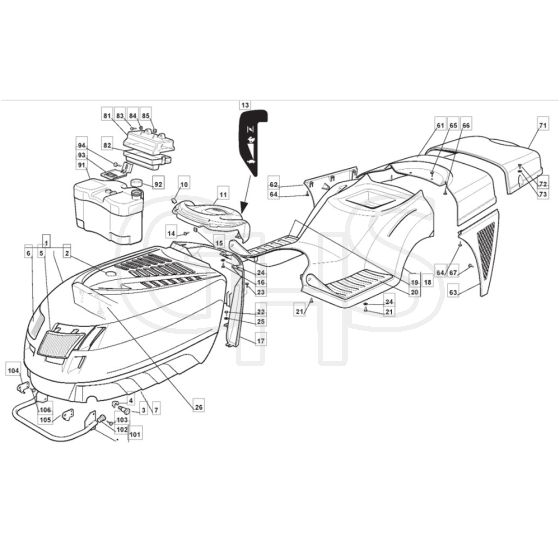 1436M - 2002-2005 - 299951333/MOU - Mountfield Ride On Mower Body Diagram