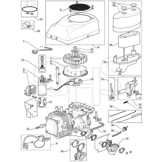 1436M - 2011-2013 - 2T0320483/M10 - Mountfield Ride On Mower Engine TRE0701 Diagram