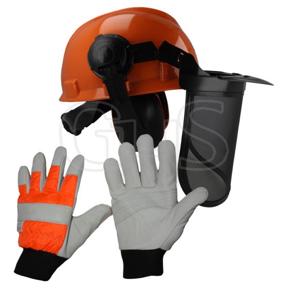 Chainsaw Safety Helmet & Medium Gloves