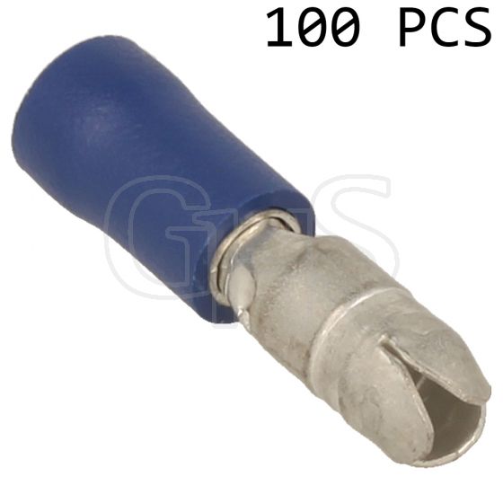 Bullet Connectors (5mm Blue Insulated Male Terminals) - Pack of 100