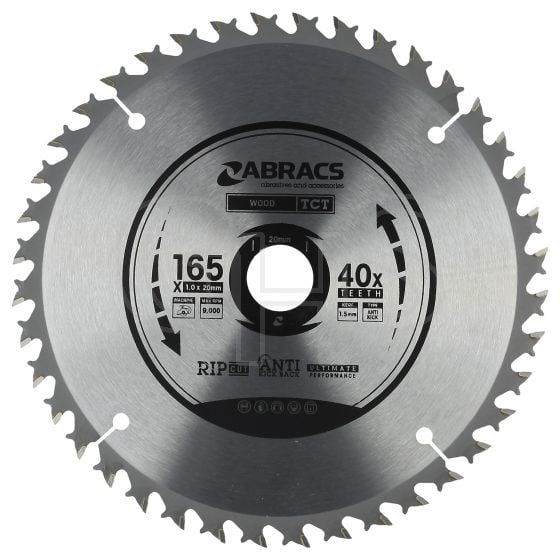 Genuine Abracs 165mm x 1mm x 20mm TCT Blade 40 Teeth (Tungsten Carbide) - ONLY 1 LEFT