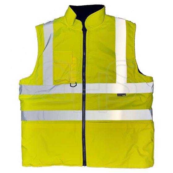 High-Visibility Yellow Reversible Fleece Lined Bodywarmer - Size Medium