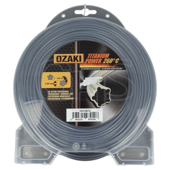 Genuine Ozaki Titanium Power 3.0mm x 62m Strimmer Line (5 Point)
