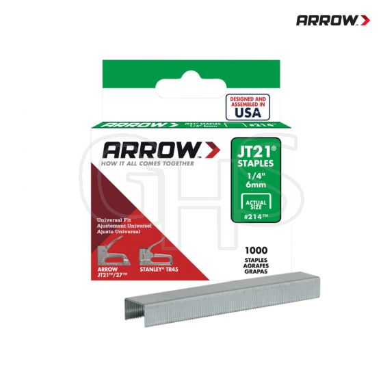 Arrow JT21 T27 Staples 6mm (1/4in) Box 1000 - A214