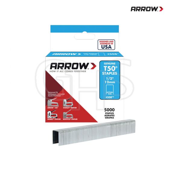 Arrow T50 Staples 12mm (1/2in) Bulk Pack 5000 - A508IP