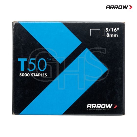 Arrow T50 Staples 8mm (5/16in) Pack 5000 (4 x 1250) - A505