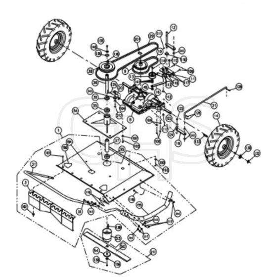 Billy Goat BC2403IC - High Weed and Brush Mower Transaxle and Blade Deck Diagram