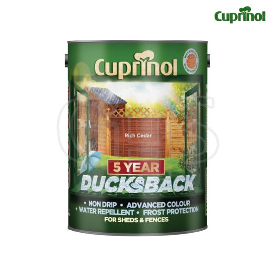 Cuprinol Ducksback 5 Year Waterproof for Sheds & Fences Rich Cedar 5 Litre - 5092436