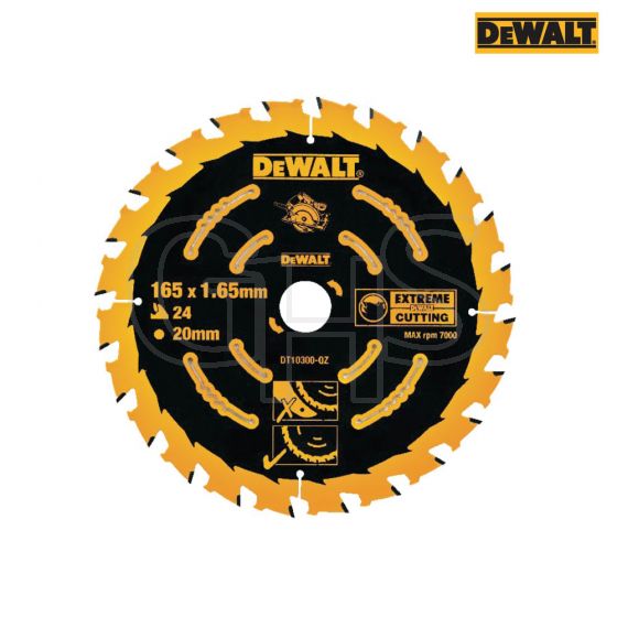 DeWalt Circular Saw Blade 165 x 20mm x 24T Corded Extreme Framing- DT10300-QZ