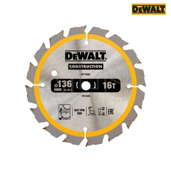 DeWalt Construction Trim Saw Blade 136 x 10mm x 16T- DT1946-QZ