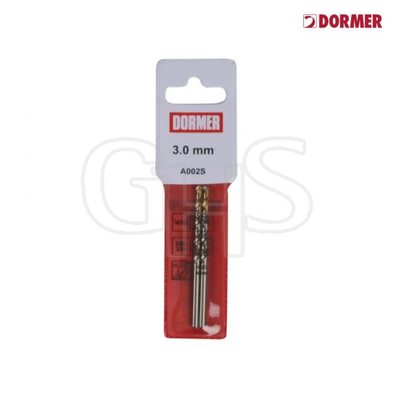 Dormer A002 HSS-TiN Coated Jobber Drills (2) 3.0mm OL:61mm WL:33mm - A002S3.0