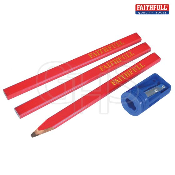 Carpenters Pencils Red (Pack of 3 +Sharp Card)
