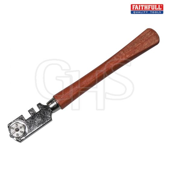 Faithfull Six Wheel Glasscutter Tungsten Carbide - Wood Handle - 8150A-1