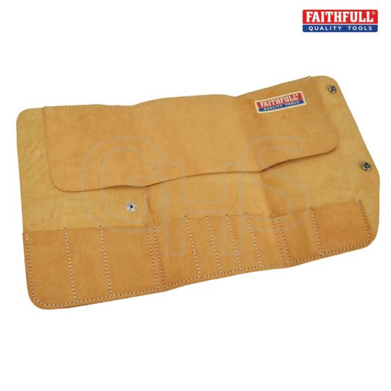 Faithfull 10 Pocket Leather Tool Roll 48 x 27cm