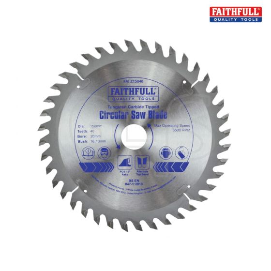 Faithfull Circular Saw Blade 150 x 20mm x 40T General-Purpose - FAIZ1504