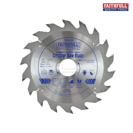 Faithfull Circular Saw Blade 165 x 30mm x 18T Fast Rip - FAIZ16518