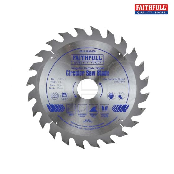 Faithfull Circular Saw Blade 180 x 20/30mm x 24T Fast Rip - FAIZ1802430
