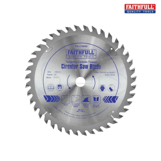 Faithfull Circular Saw Blade 180 x 16mm x 40T Fine Cross Cut - FAIZ18040