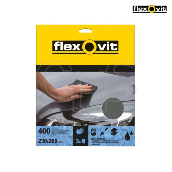 Flexovit Waterproof Sanding Sheets 230 x 280mm Fine 400g (3) - 63642526303