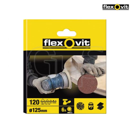 Flexovit Hook & Loop Sanding Discs 125mm Fine 120g (Pack of 6) - 63642526392