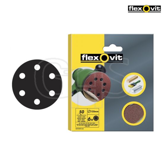 Flexovit Hook & Loop Sanding Discs 150mm Coarse 50g (Pack of 6) - 63642526394