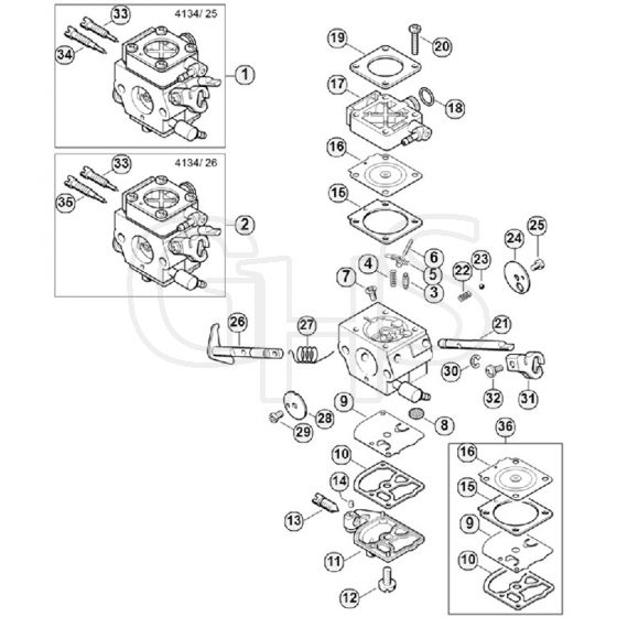 Genuine Stihl FS300 / J - Carburetor 4134/25, 4134/26