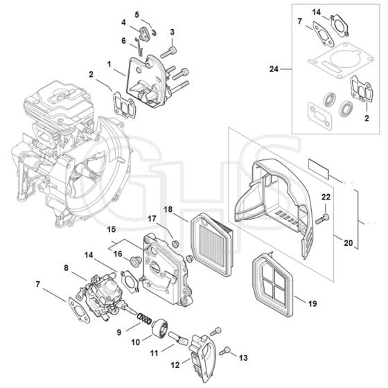 Stihl FS361.0 C-EM - Spacer Flange, Air Filter - Parts Diagram